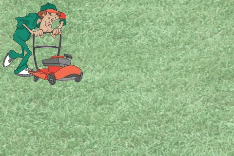 Animated lawn cutting guy